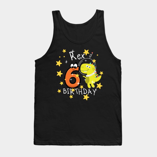 Kids 6 Year Old 6th Birthday Boy T Rex Dinosaur Space Tank Top by Johner_Clerk_Design